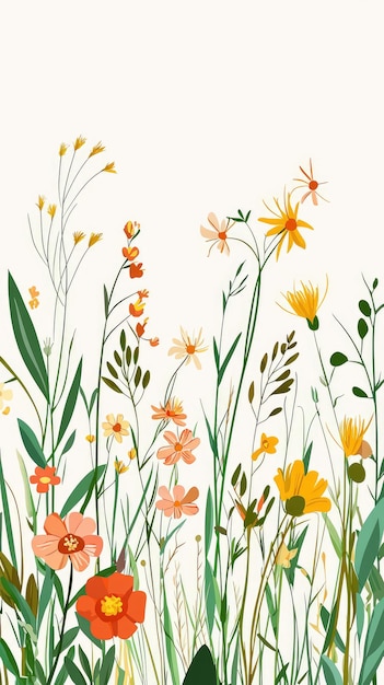 Photo a vibrant symphony of wildflowers in a meadow a delicate ballet of colors and shapes captured in a flatstyle design