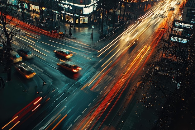 A vibrant timelapse of the city lights capturing the electric energy of urban life through flowing traffic and colorful reflections