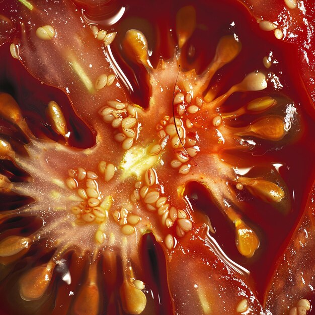 Photo vibrant tomato a closeup look at seeds and texture