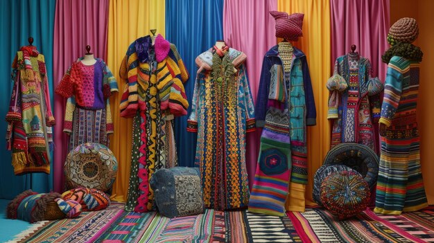 Photo vibrant traditional garments displayed in a colorful setting