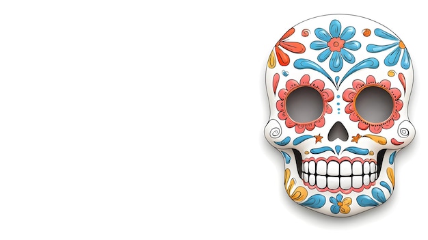 Photo vibrant traditional mexican sugar skull on white background