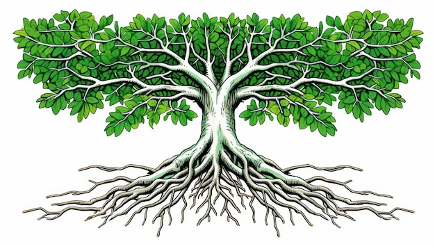 Vibrant tree illustration with roots growth stability nature connection