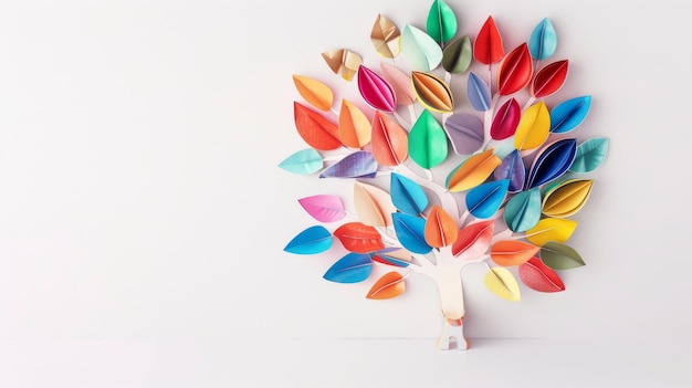 Photo a vibrant tree is crafted from colorful folded paper symbolizing the beauty of imagination creative diversity and joyful expression