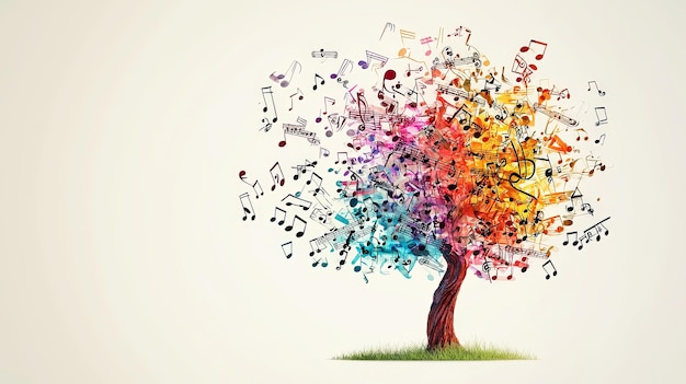 Vibrant tree with musical notes representing creativity