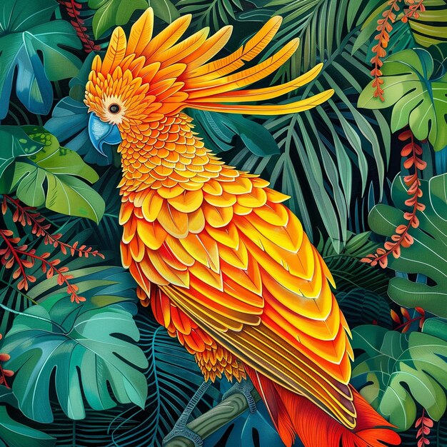 Vibrant Tropical Bird in Lush Forest