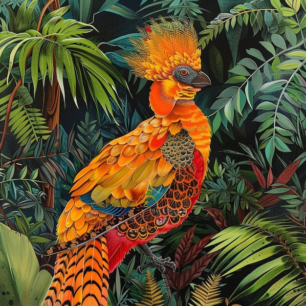 Vibrant Tropical Bird in Lush Forest