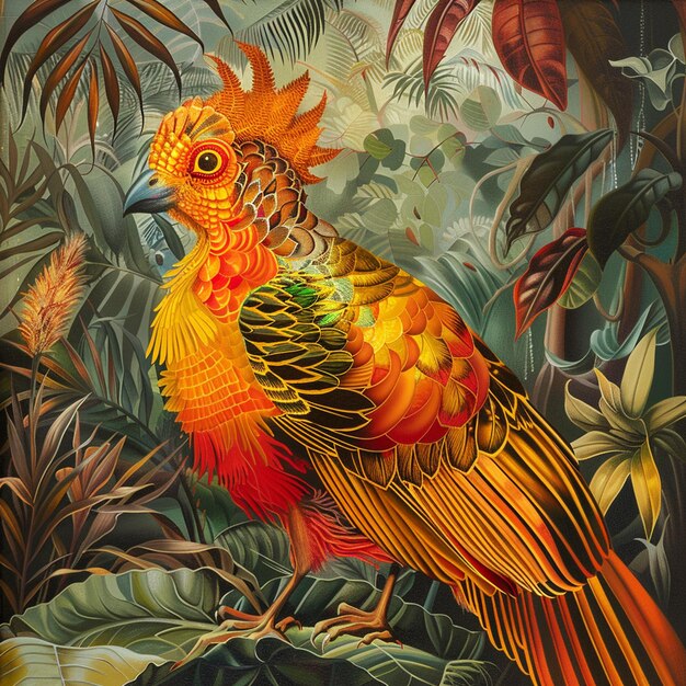 Vibrant Tropical Bird in Lush Forest