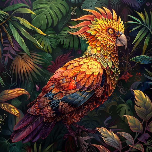 Vibrant Tropical Bird in Lush Forest