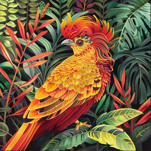 Vibrant Tropical Bird in Lush Forest