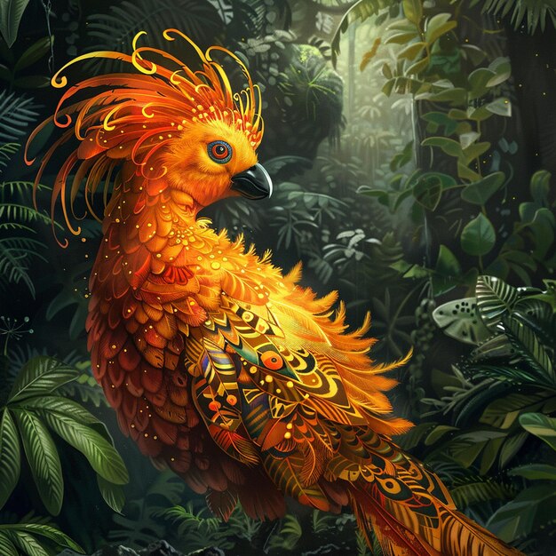 Vibrant Tropical Bird in Lush Forest