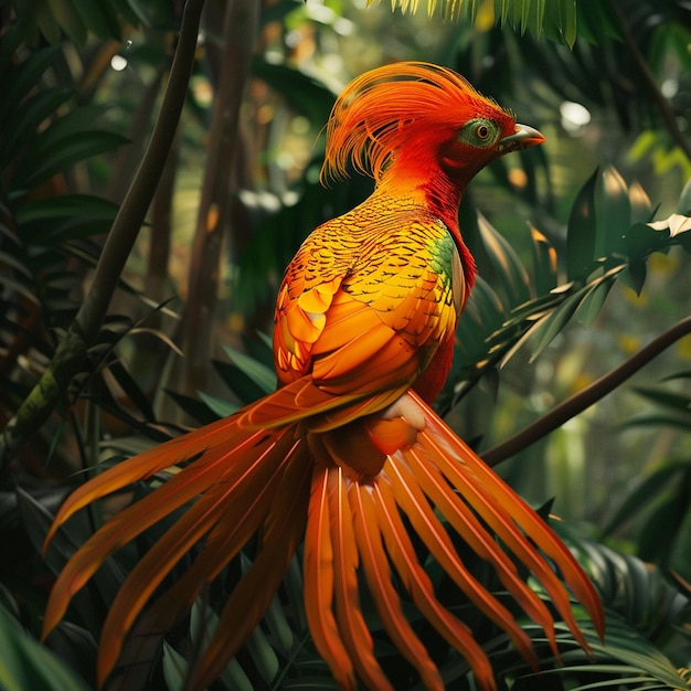 Vibrant Tropical Bird in Lush Forest