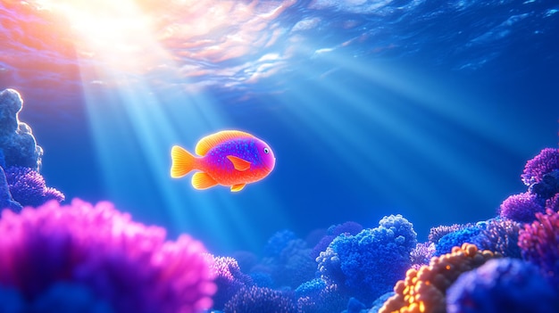 Photo vibrant tropical fish swimming gracefully through colorful coral reef landscape