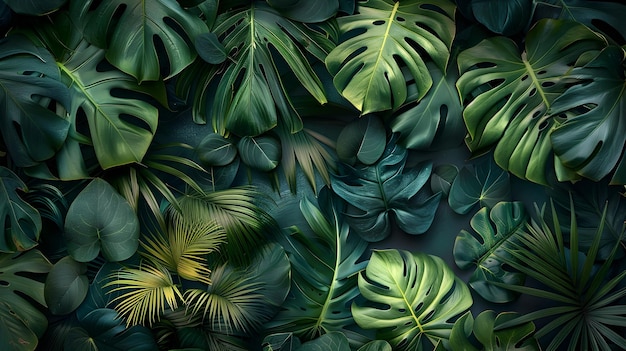 Vibrant Tropical Foliage in Lush Jungle Watercolor for Wallpaper and Digital Decor