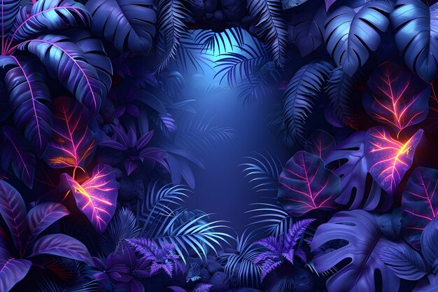 Vibrant Tropical Foliage with Neon Highlights Ideal for Posters Prints and Digital Decor