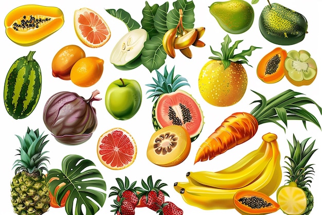 Photo vibrant tropical fruit and vegetable vector collection