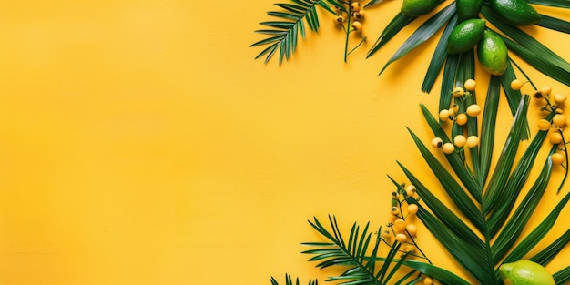 Vibrant Tropical Leaves on a Bright Yellow Background