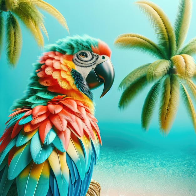 Vibrant Tropical Parrot with Palm Trees