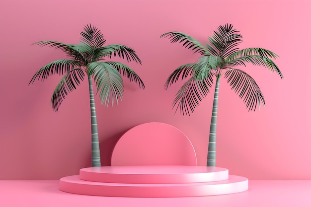 Vibrant Tropical Product Stage with Minimalist Palm Tree Design