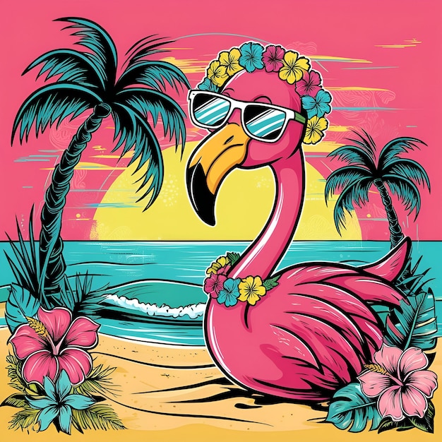 A vibrant tropical tshirt design illustration Generate AI