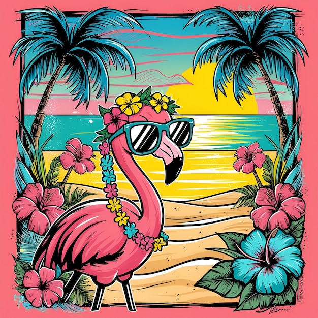 A vibrant tropical tshirt design illustration Generate AI