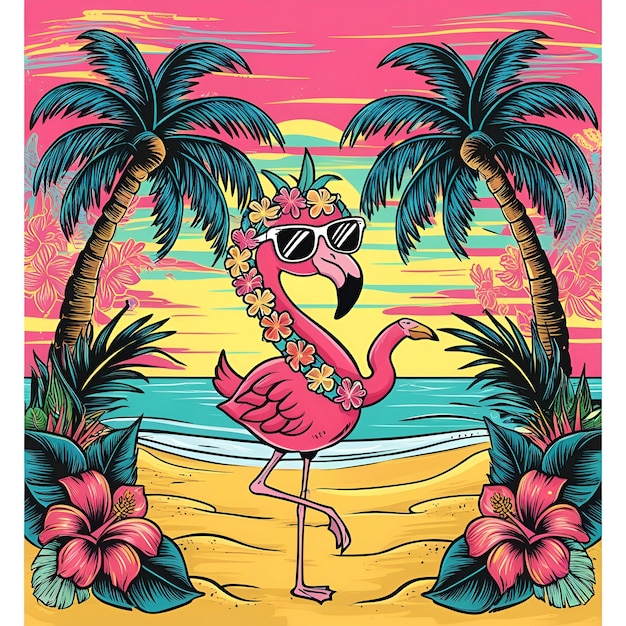 A vibrant tropical tshirt design illustration Generate AI