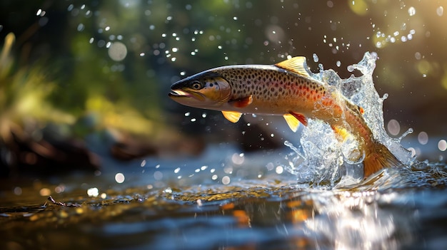 Vibrant trout leaping out of the water