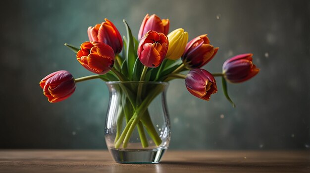 Vibrant tulip bouquet glass vase colorful flowers floral arrangement bright blooms