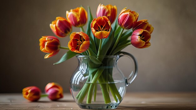 Vibrant tulip bouquet glass vase colorful flowers floral arrangement bright blooms