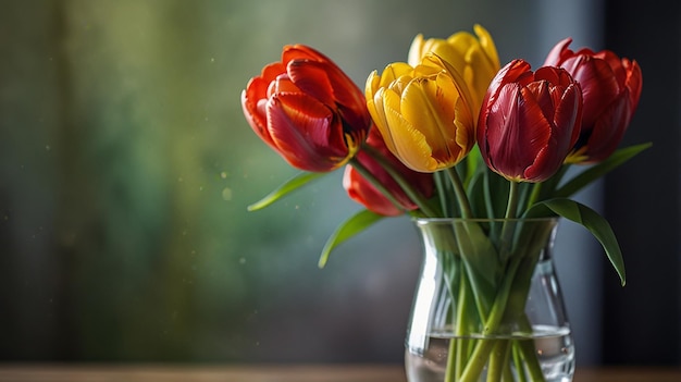 Vibrant tulip bouquet glass vase colorful flowers floral arrangement bright blooms