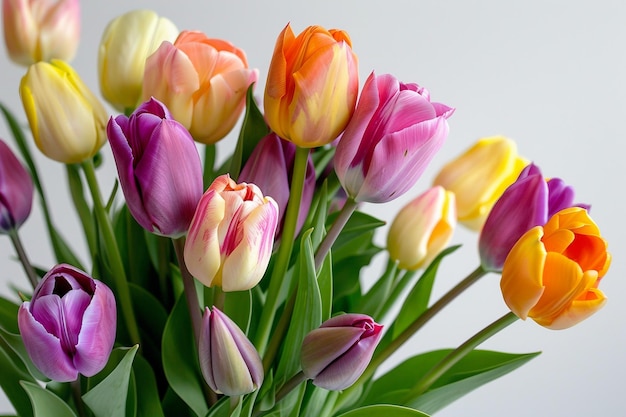 Vibrant Tulip Bouquet On White Background