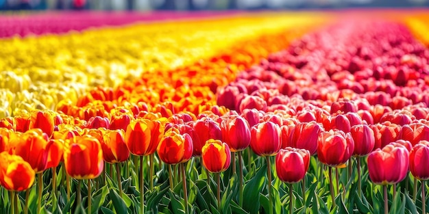 Photo vibrant tulip field showcasing beautiful rows of colorful blooms in various shades perfect for springtime imagery