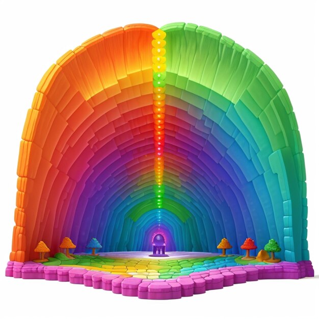 A vibrant tunnel illuminated by a spectrum of rainbow hues