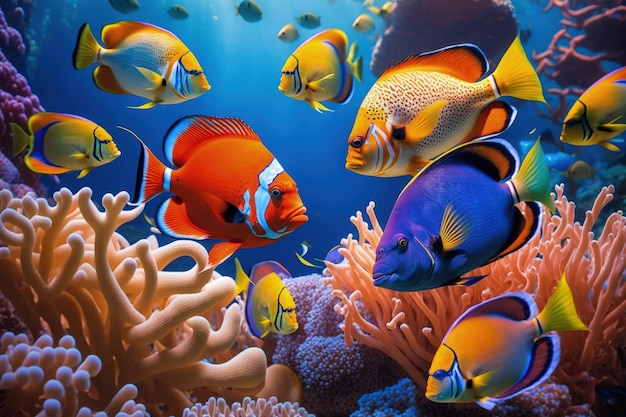 Vibrant Underwater Adventure Colorful Fish and Coral Reef Explorations Generative AI