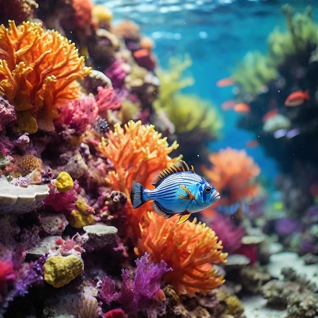 Vibrant underwater beauty fish swimming in a colorful coral reef