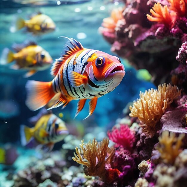 Vibrant underwater beauty fish swimming in a colorful coral reef