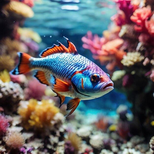 Vibrant underwater beauty fish swimming in a colorful coral reef