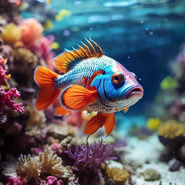 Vibrant underwater beauty fish swimming in a colorful coral reef