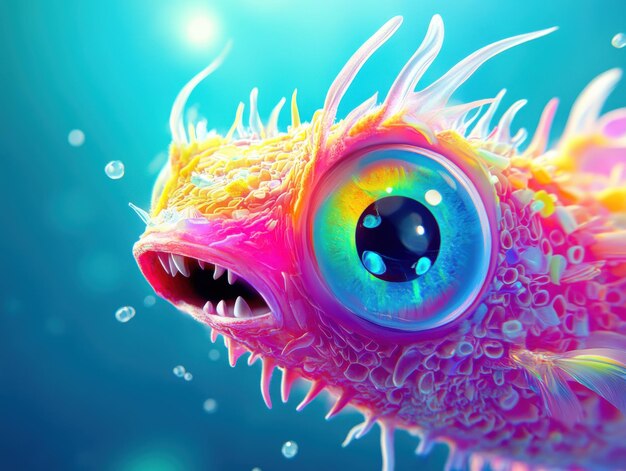 Photo vibrant underwater creature with large eyes in a colorful ocean environment