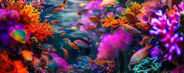 Photo vibrant underwater illustration with colorful fish and corals