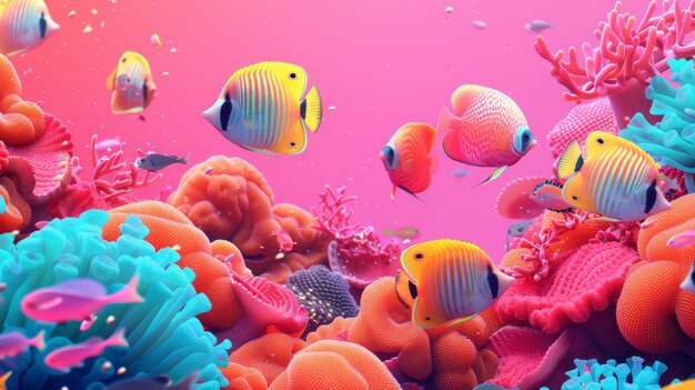 Photo vibrant underwater scene with colorful tropical fish and coral reefs