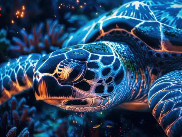 Photo vibrant underwater sea turtle closeup