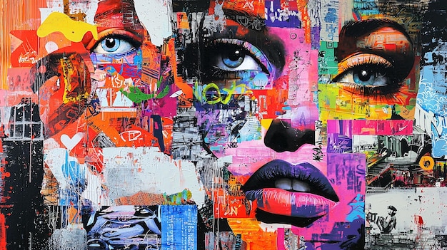 Vibrant Urban Collage Combining Colorful Graffiti Bold Text and Artistic Street Art Influe