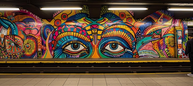 Vibrant Urban Graffiti on Subway Wall Showcasing Street Art Culture in a Modern City Setting