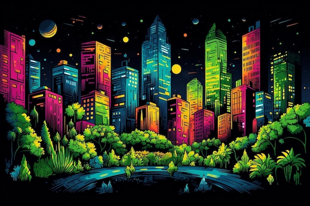 Vibrant Urban Illustration Generative AI