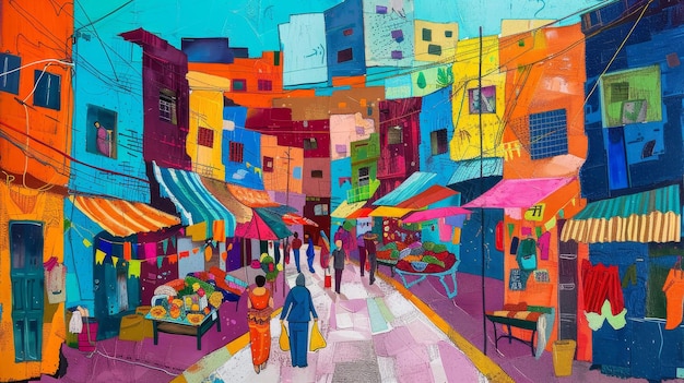 Vibrant urban life in Latin America with bustling markets