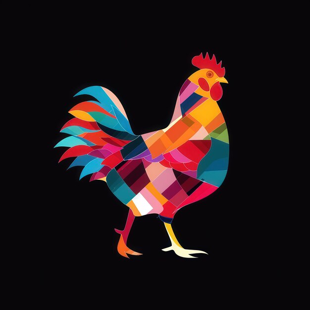 Photo vibrant vector chicken illustration in colorful 3d style on black background ai generative