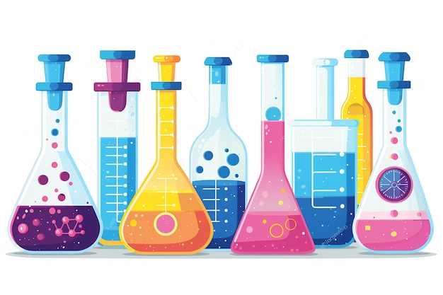 Vibrant Vector Flat Design of Laboratory Equipment Colorful Test Tubes and Flasks for Scientific Di