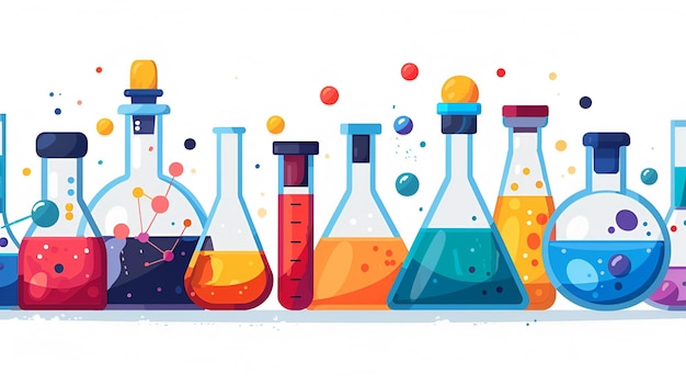 Vibrant Vector Flat Design of Laboratory Equipment Colorful Test Tubes and Flasks for Scientific Di