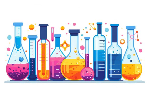 Vibrant Vector Flat Design of Laboratory Equipment Colorful Test Tubes and Flasks for Scientific Di