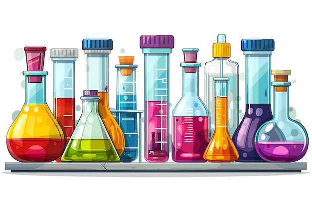 Vibrant Vector Flat Design of Laboratory Equipment Colorful Test Tubes and Flasks for Scientific Di